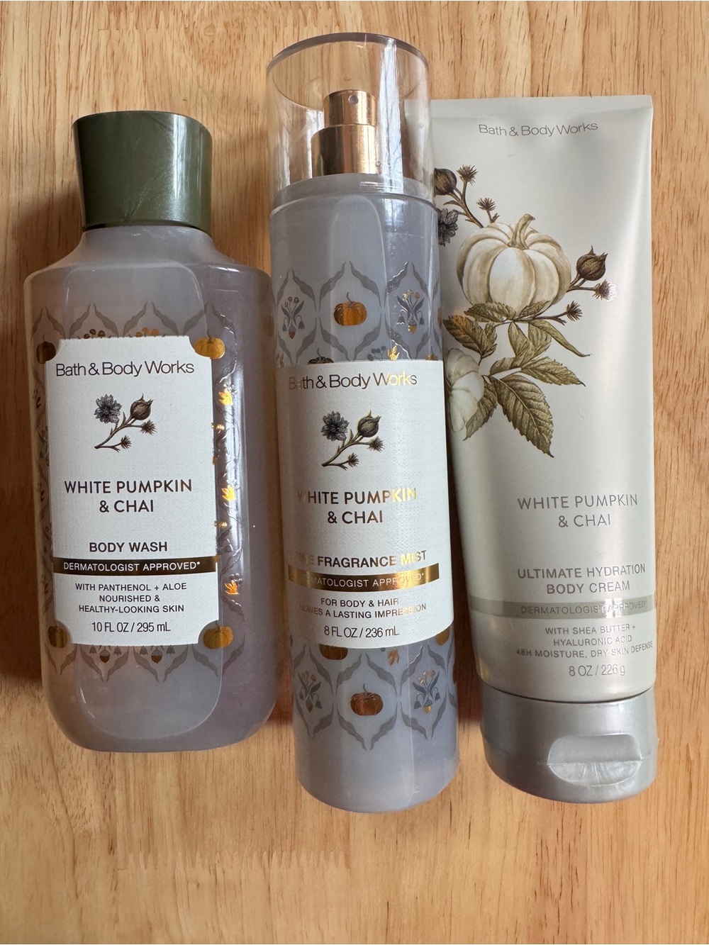 Bath & Body Works White Pumpkin & Chai 3Piece Set - White/Gold/Green